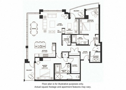 Floor plan for 2 beds, 2.5 baths, 1934 sqft